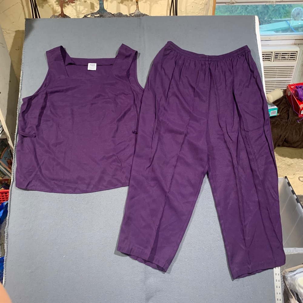 R&M Richards Pant Set Women 24W Purple Sleeveless Tank Elastic Waist Made in USA